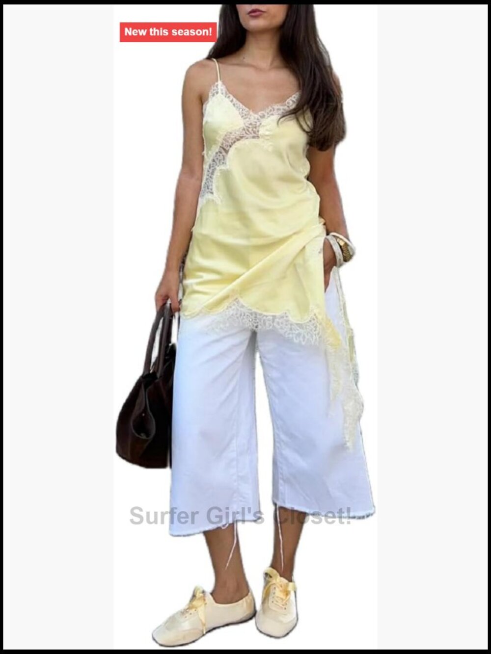 Lace Trim Satin Sleeveless Tank Top Flowy Boho Cami Silk Layering